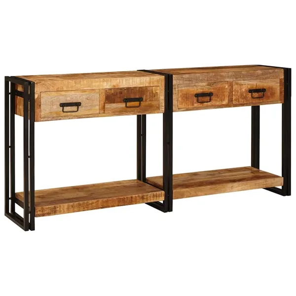Tables console avec tiroir 2 pcs Marron Bois de mangue massif