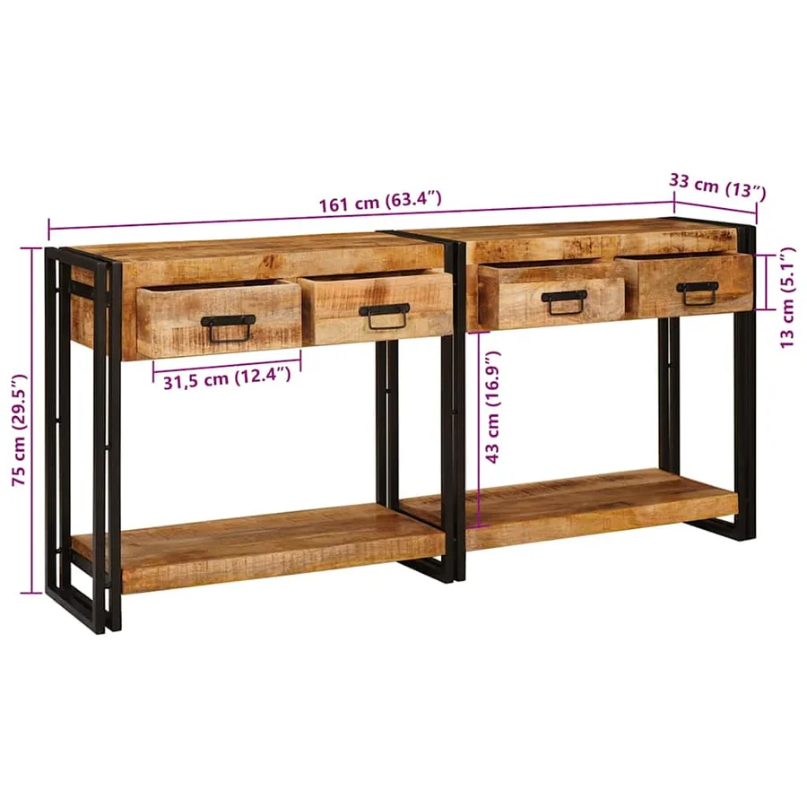 Tables console avec tiroir 2 pcs Marron Bois de mangue massif - 13
