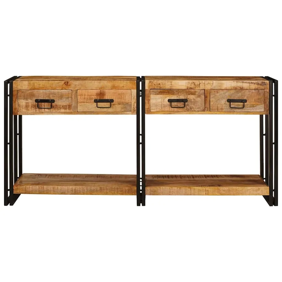 Tables console avec tiroir 2 pcs Marron Bois de mangue massif - 4