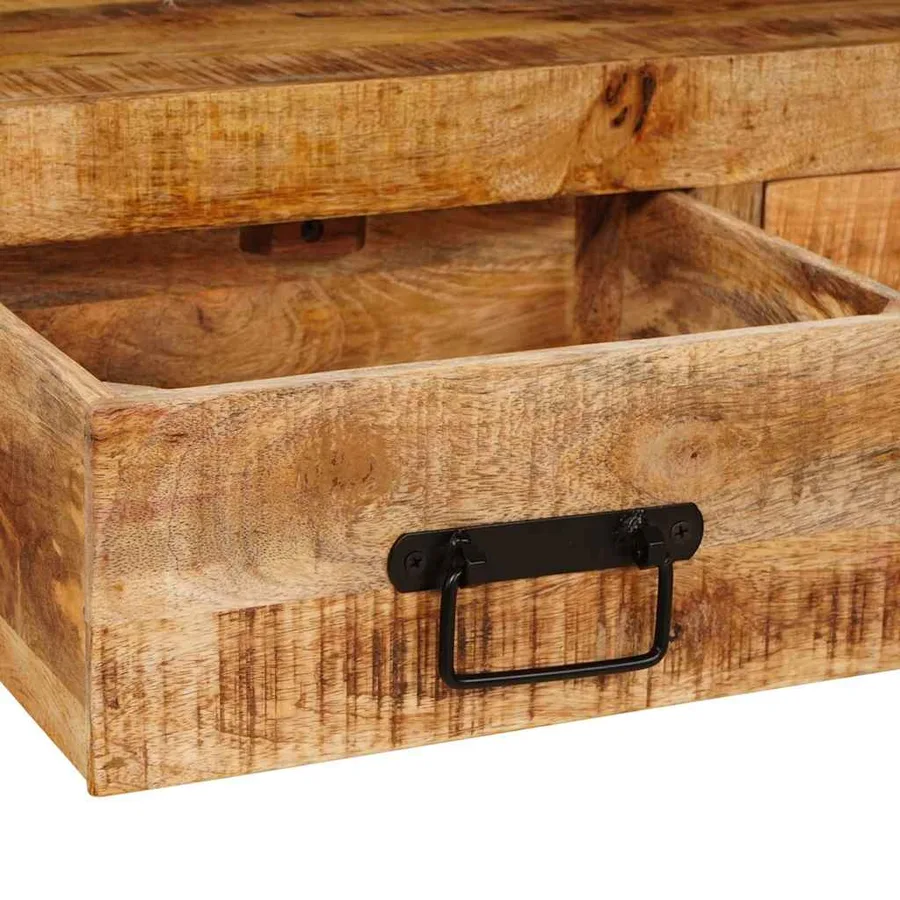 Tables console avec tiroir 2 pcs Marron Bois de mangue massif - 9
