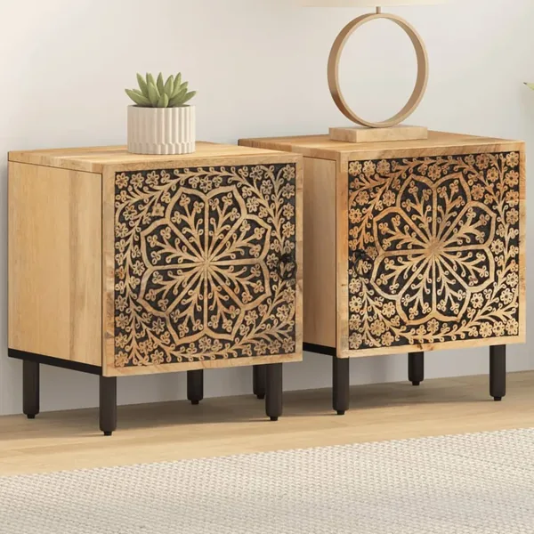 Tables de chevet 2 pcs 40x33x46 cm Bois de manguier solide