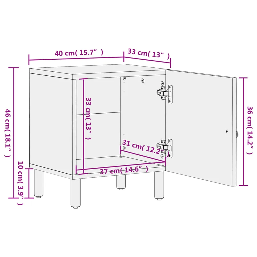 Tables de chevet 2 pcs 40x33x46 cm Bois de manguier solide - 13