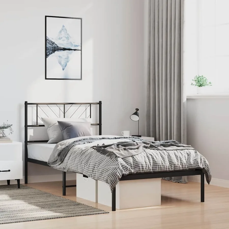 Cadre de lit métal sans matelas avec tête de lit noir 100x190cm - 3