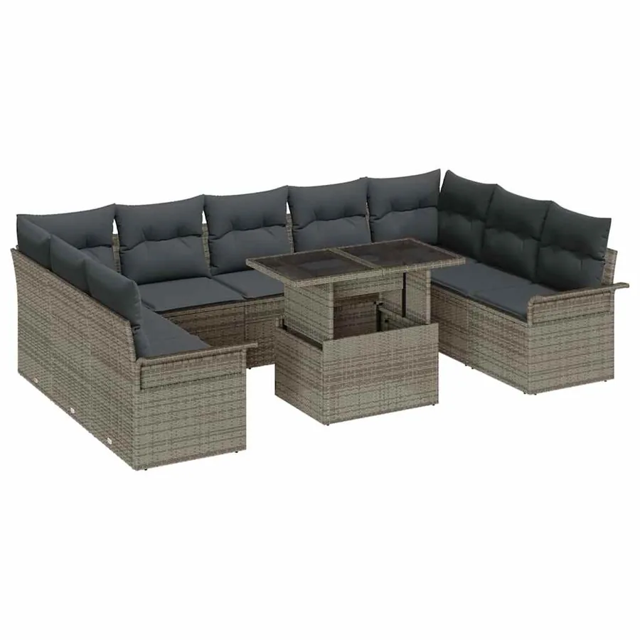 Ensemble de canapé de jardin 10 pcs Gris Poly Rattan