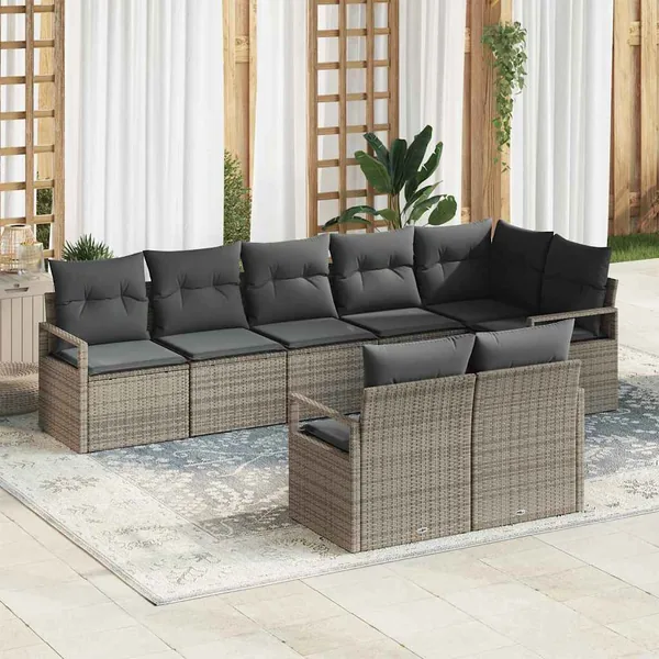 Ensemble de canapé de jardin avec coussin 8 pcs Gris polyrotin