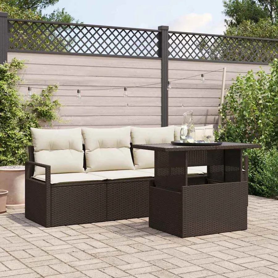 Ensemble de canapé de jardin 5 pcs Marron Poly rotin
