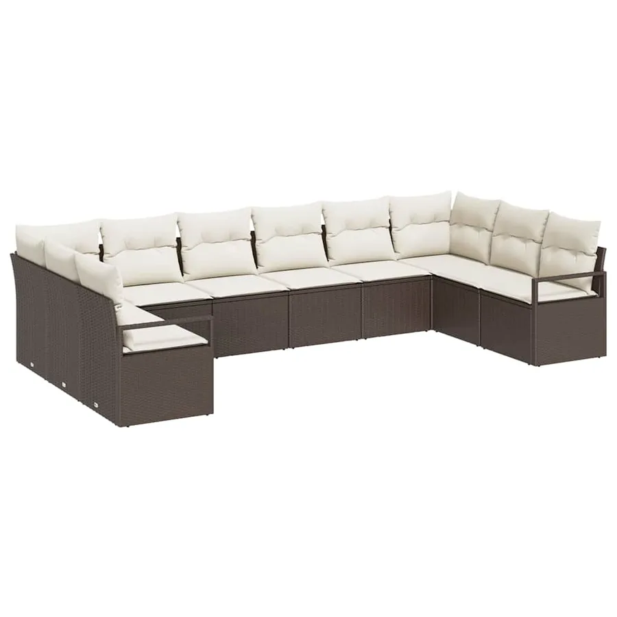 Ensemble de canapé de jardin 10 pcs Marron et blanc polyrotin - 2
