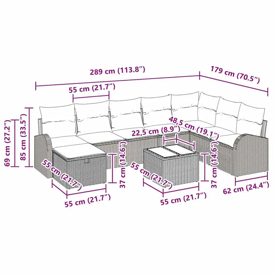 Ensemble de Canapés avec coussin beige et crème polyrotin - 11