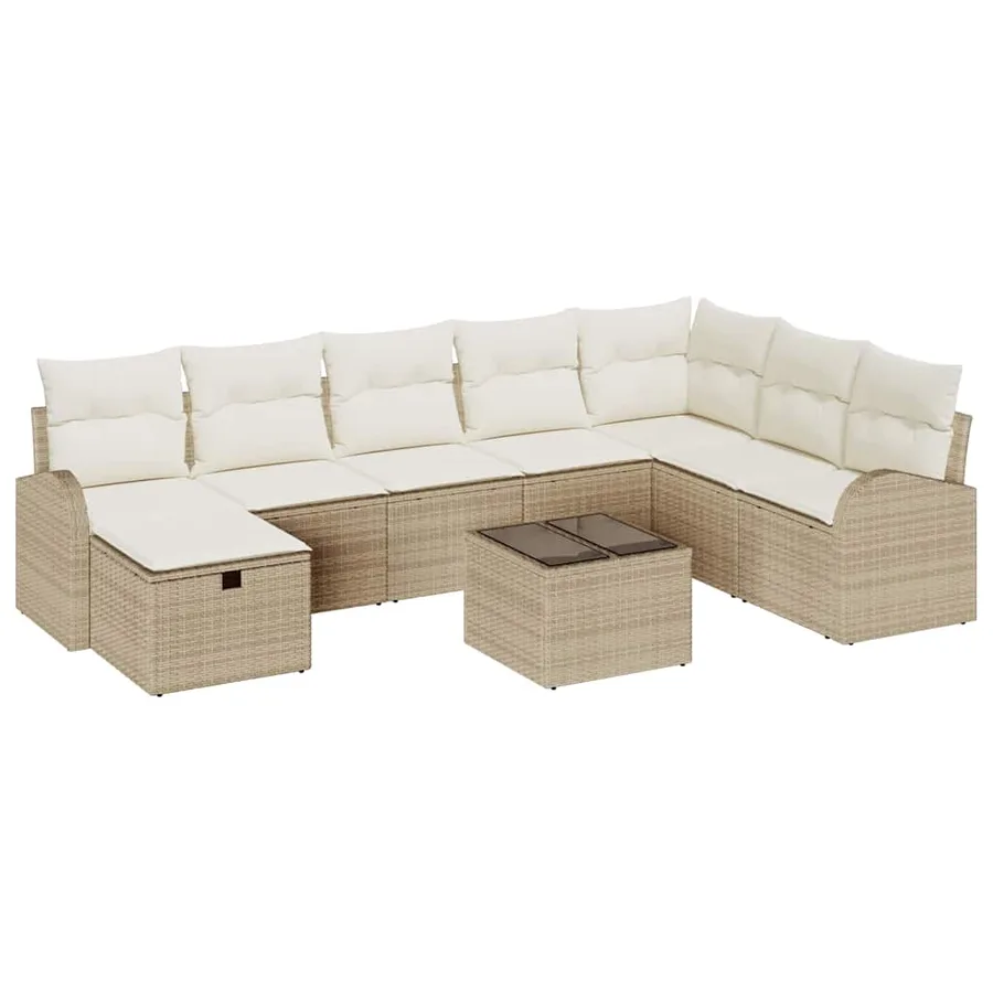 Ensemble de Canapés avec coussin beige et crème polyrotin - 2