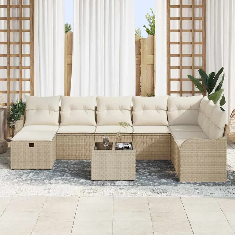Ensemble de Canapés avec coussin beige et crème polyrotin - 3