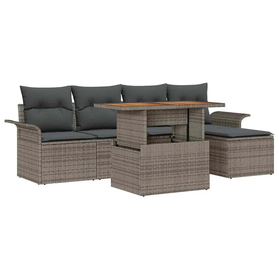 Ensemble de canapé de jardin 6 pcs Gris Poly rotin - 2