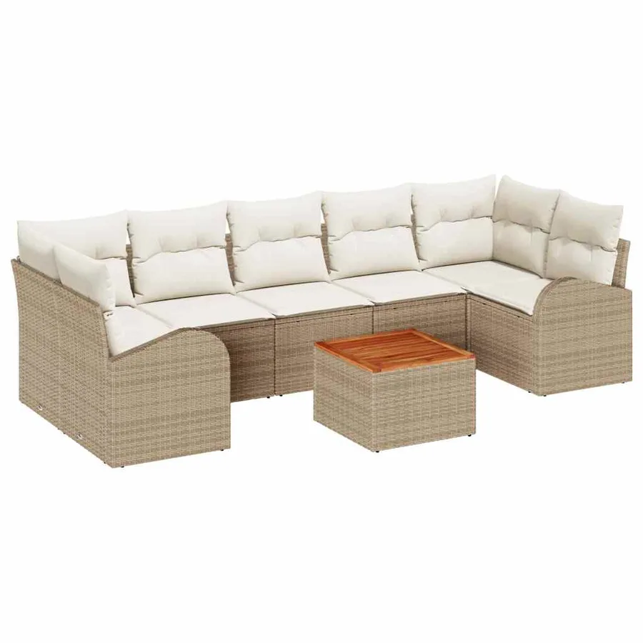 Ensemble de canapé de jardin avec coussin 8 pcs Beige polyrotin - 2