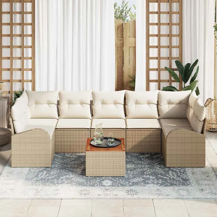 Ensemble de canapé de jardin avec coussin 8 pcs Beige polyrotin - 3