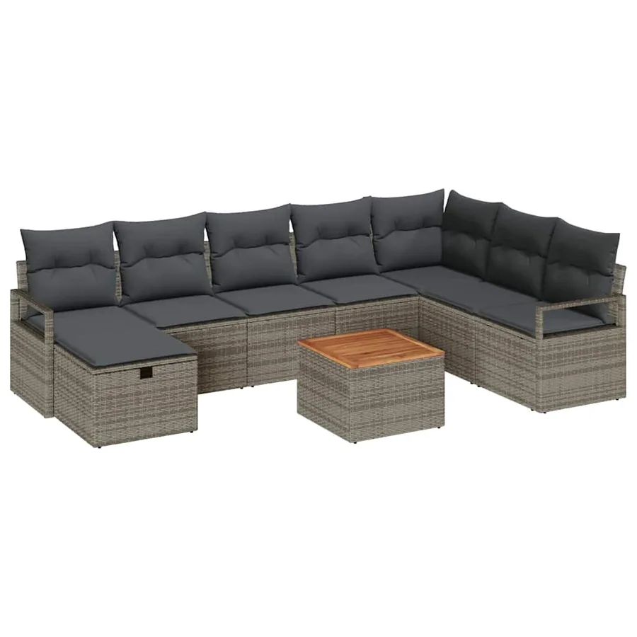Ensemble de canapé de jardin avec coussin 9 pcs Gris Poly rotin - 2