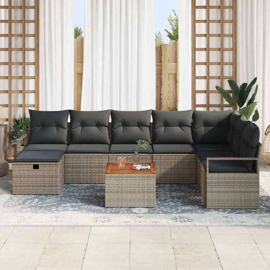 Ensemble de canapé de jardin avec coussin 9 pcs Gris Poly rotin - 3