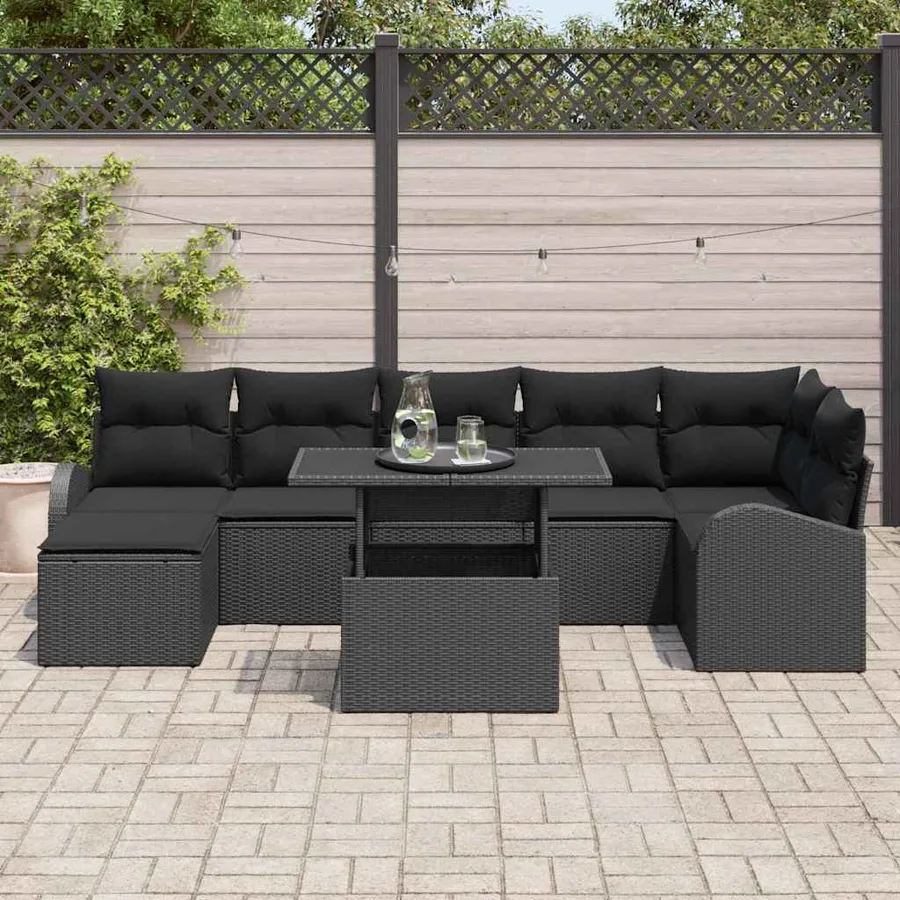 Ensemble de canapé de jardin avec coussin 8 pcs Noir - 3