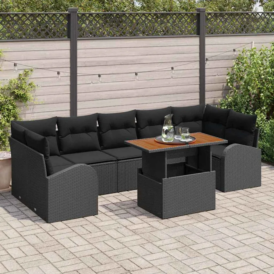 Ensemble de canapé de jardin avec coussin 8 pcs Noir