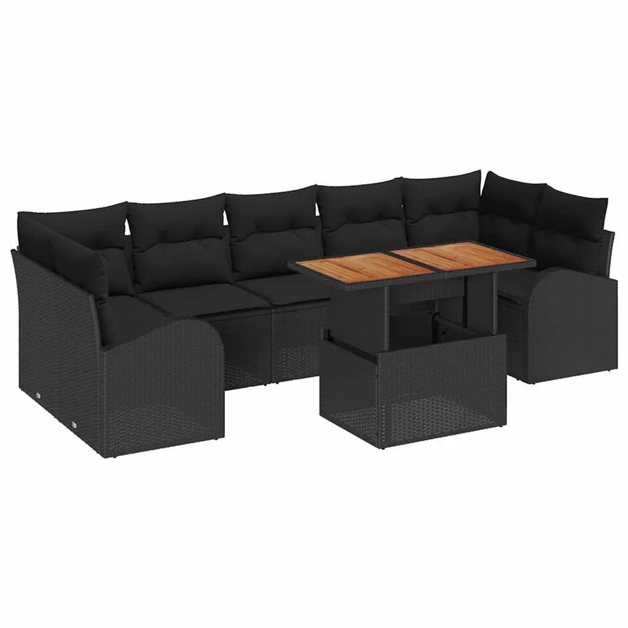 Ensemble de canapé de jardin avec coussin 8 pcs Noir - 2