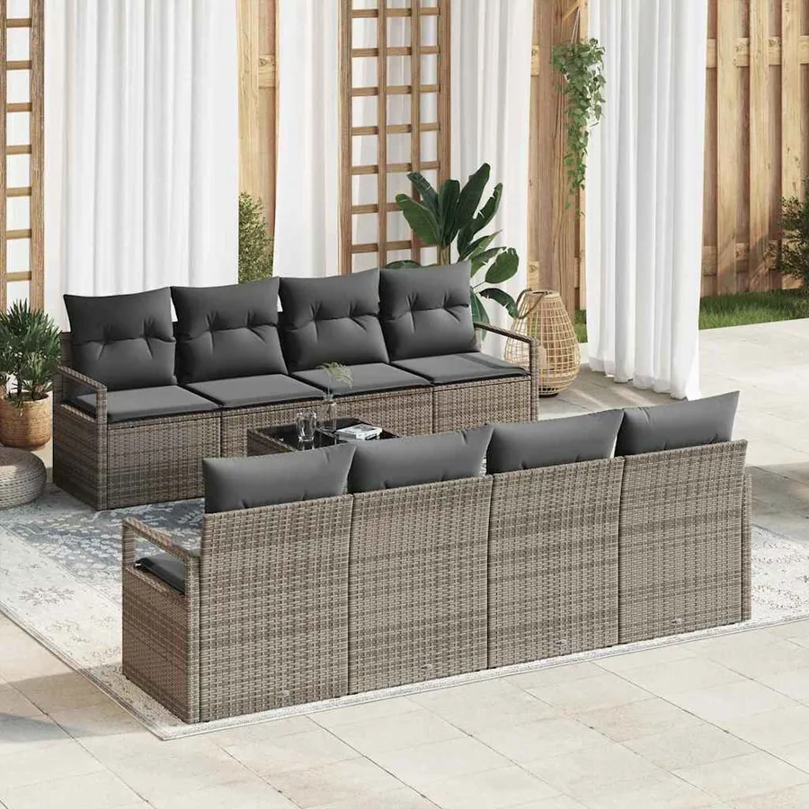 Ensemble de canapé de jardin avec coussin 9 pcs Gris polyrotin