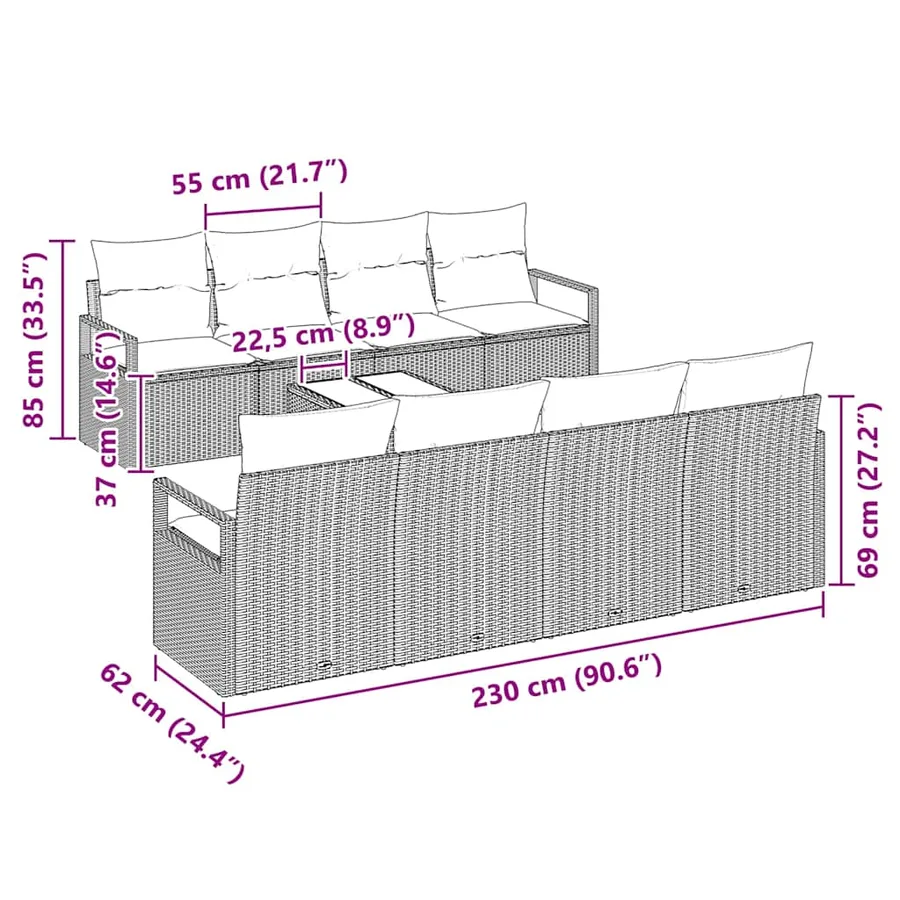 Ensemble de canapé de jardin avec coussin 9 pcs Gris polyrotin - 11