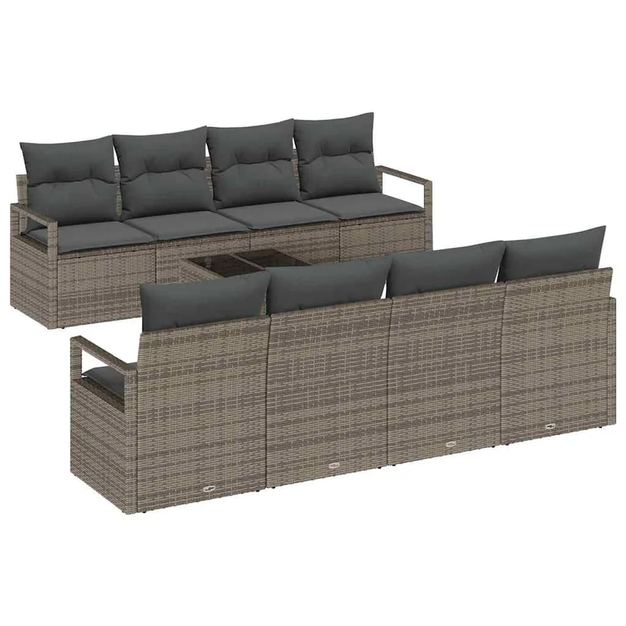 Ensemble de canapé de jardin avec coussin 9 pcs Gris polyrotin - 2