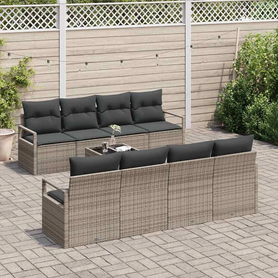 Ensemble de canapé de jardin avec coussin 9 pcs Gris polyrotin - 3