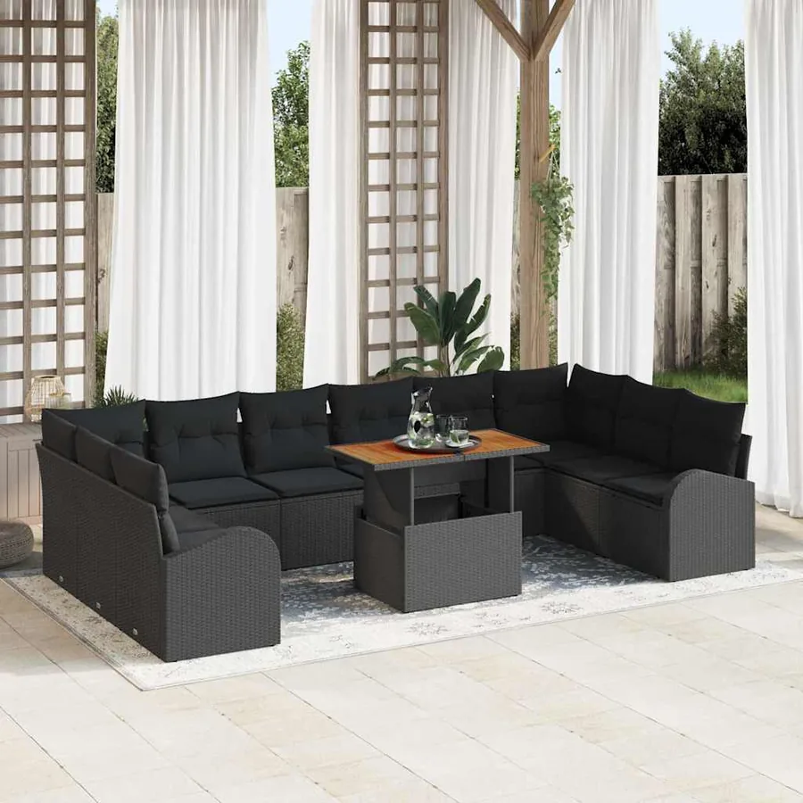 Ensemble de canapé de jardin avec coussin 11 pcs Noir