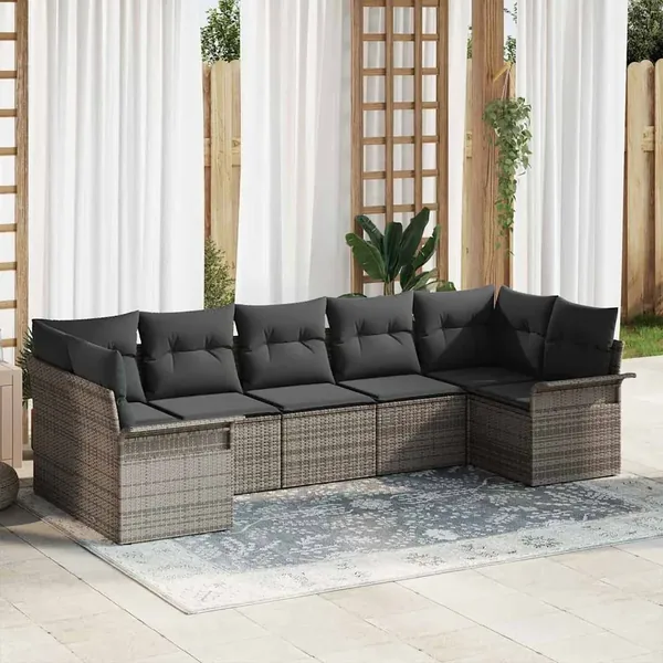 Ensemble de canapé de jardin avec coussin 7 pcs Gris Poly rotin
