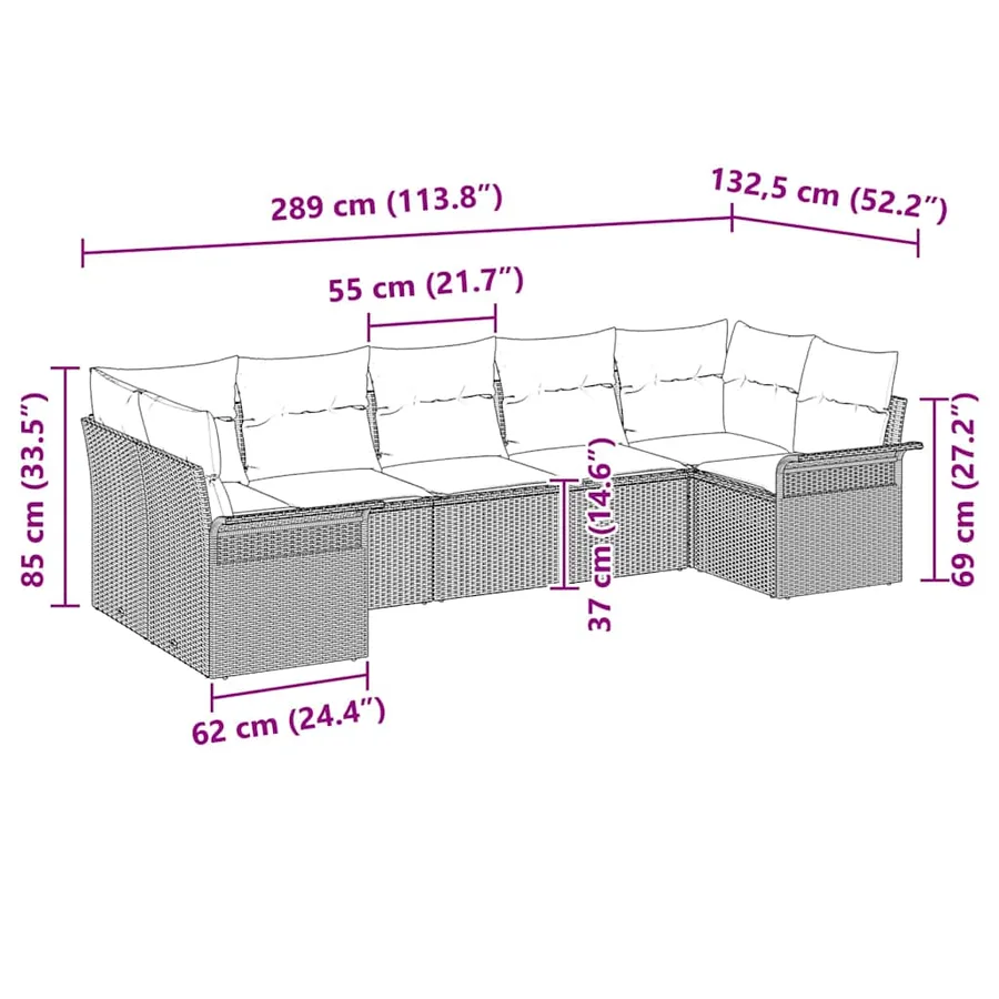 Ensemble de canapé de jardin avec coussin 7 pcs Gris Poly rotin - 15