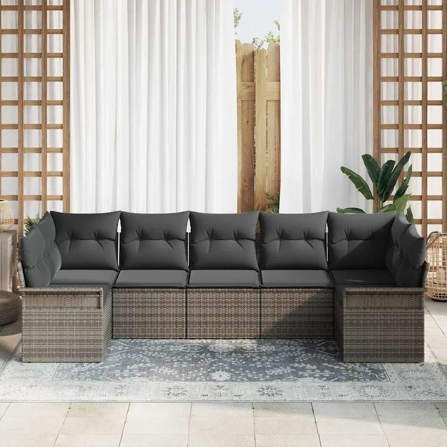 Ensemble de canapé de jardin avec coussin 7 pcs Gris Poly rotin - 3