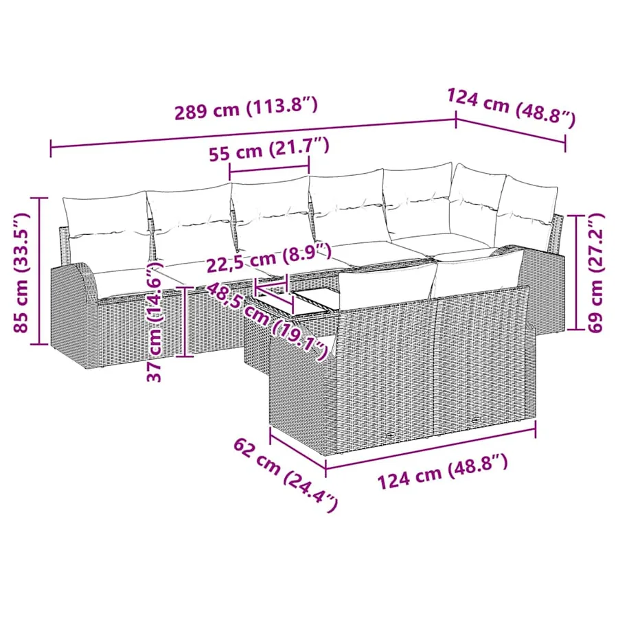 Ensemble de canapé de jardin 9 pcs polyrotin - 13