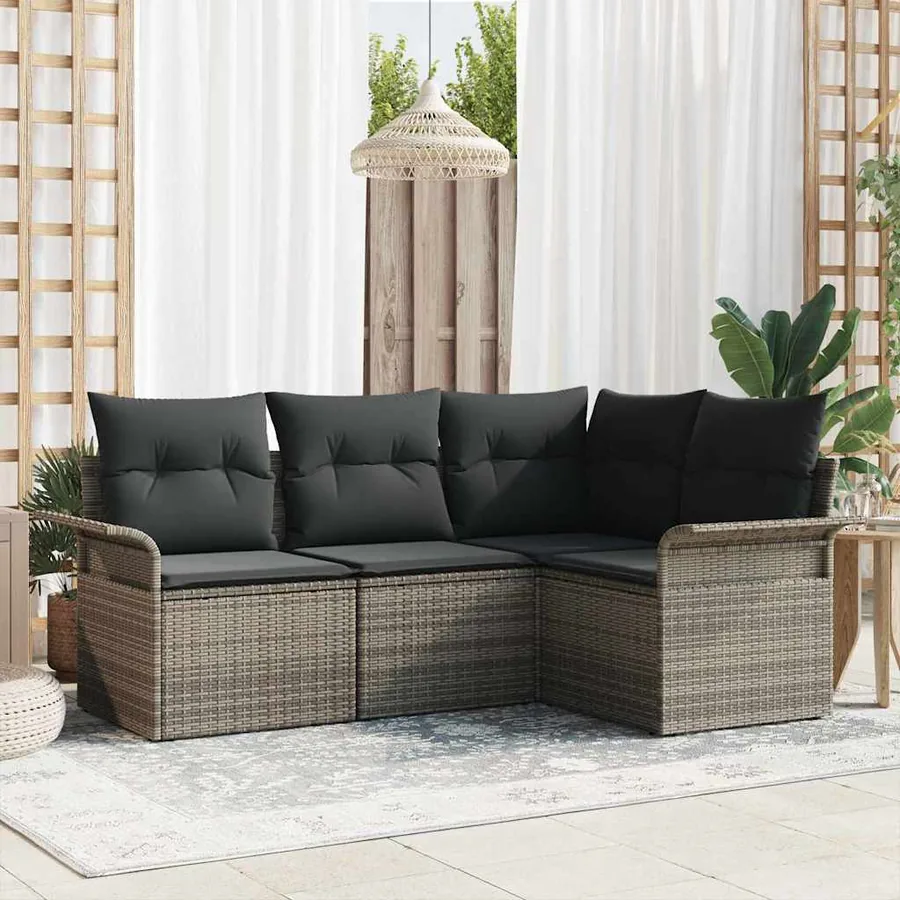 Ensemble de canapé de jardin avec stockage 4 pcs Gris polyrotin