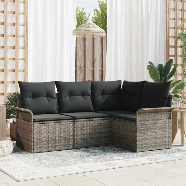 Ensemble de canapé de jardin avec stockage 4 pcs Gris polyrotin