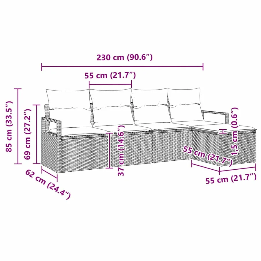 Ensemble de Canapés 5 pcs Marron et Crème polyrotin - 12
