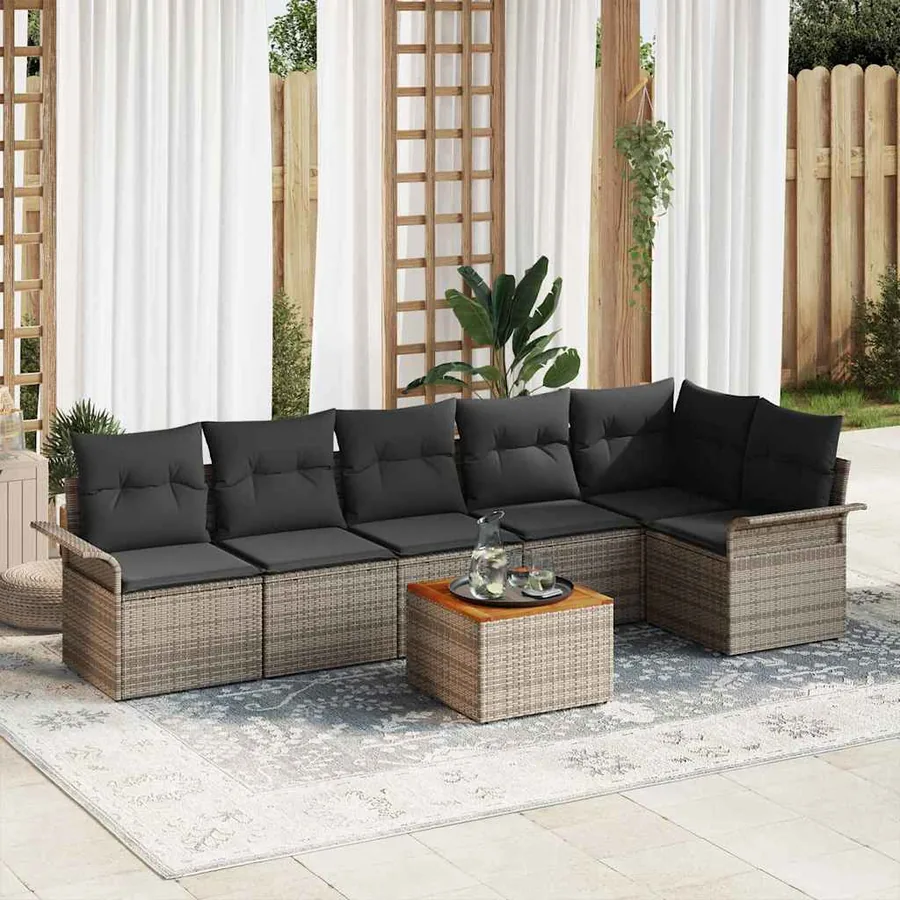 Ensemble de canapé de jardin avec stockage 7 pcs Gris polyrotin