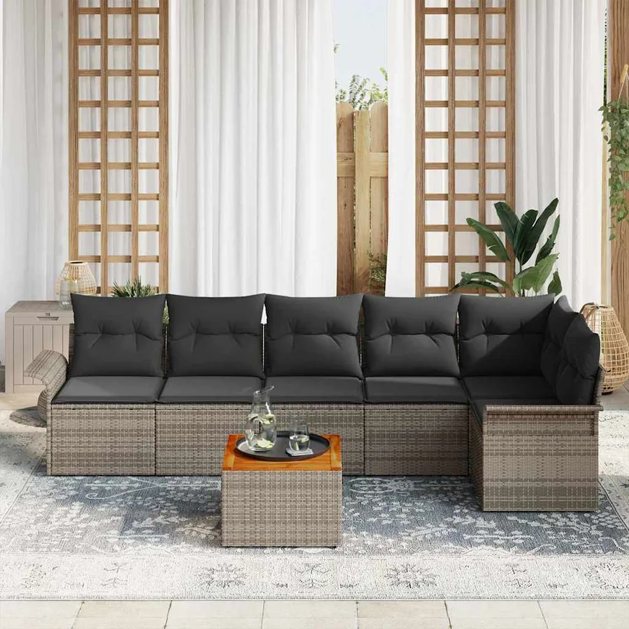 Ensemble de canapé de jardin avec stockage 7 pcs Gris polyrotin - 3