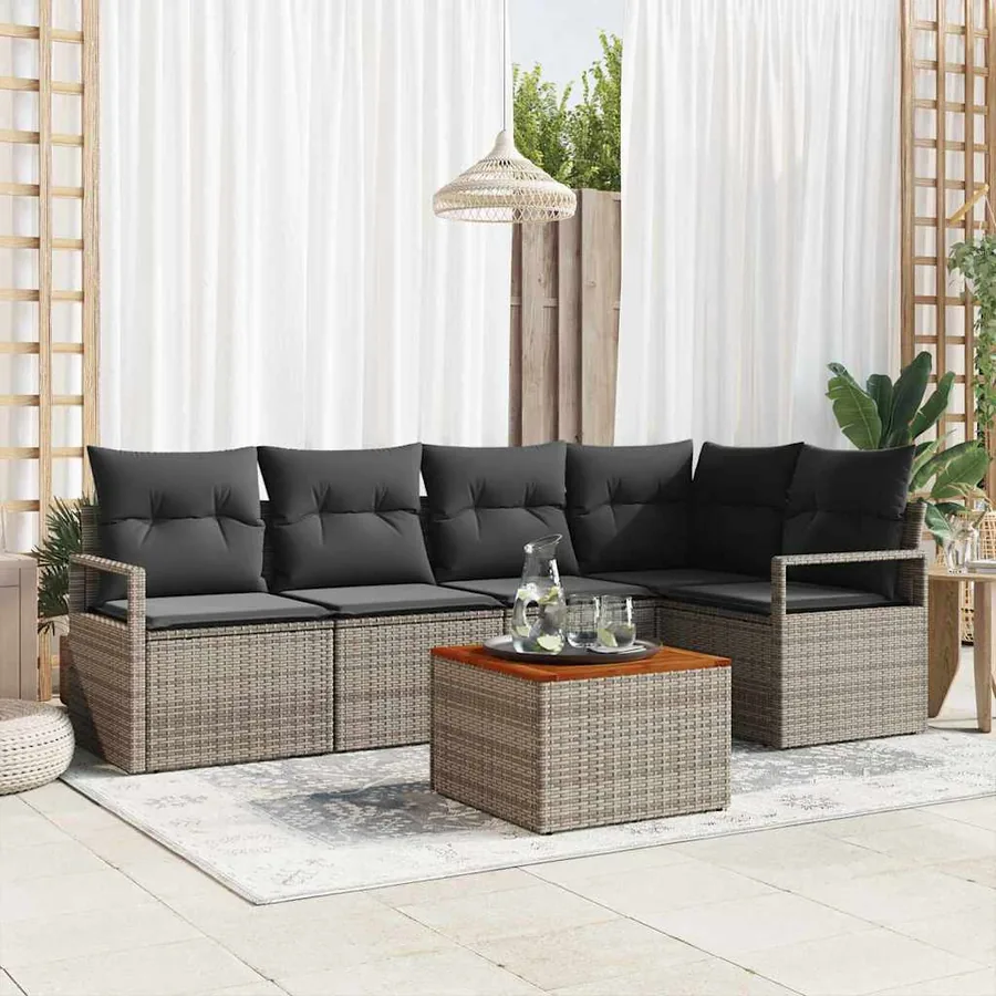 Ensemble de canapé de jardin avec stockage 6 pcs Gris polyrotin
