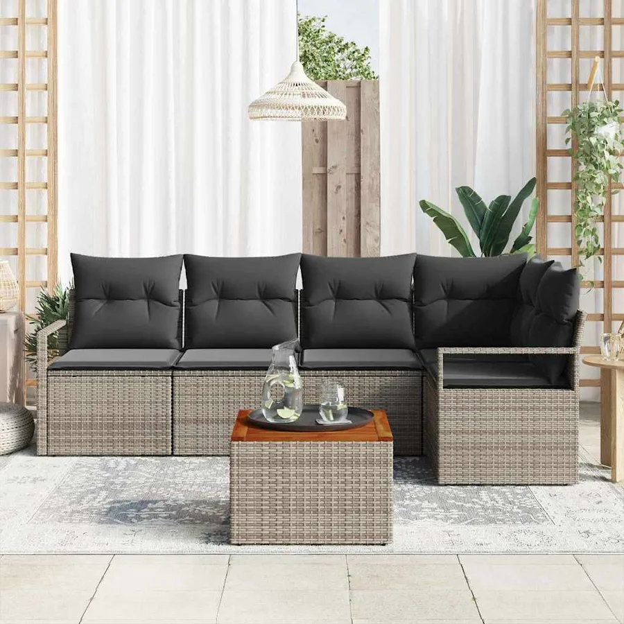 Ensemble de canapé de jardin avec stockage 6 pcs Gris polyrotin - 3