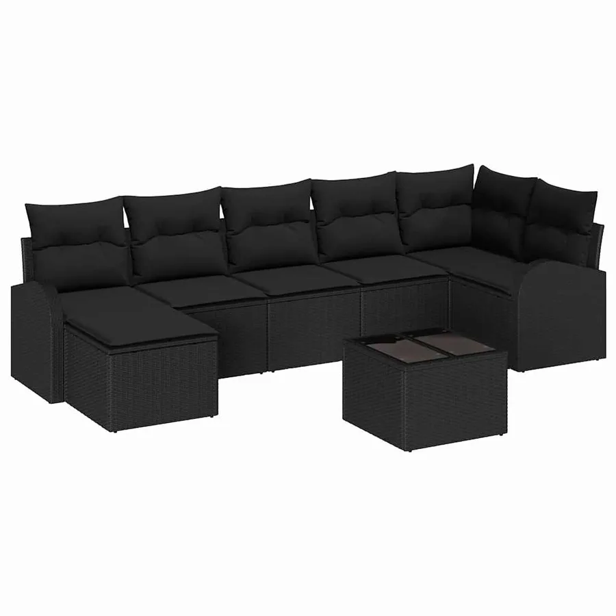 Ensemble de canapé de jardin avec coussin 8 pcs Noir Poly rotin - 2