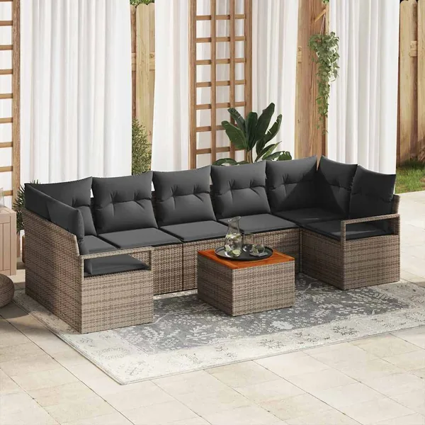 Ensemble de canapé de jardin avec stockage 8 pcs Gris polyrotin