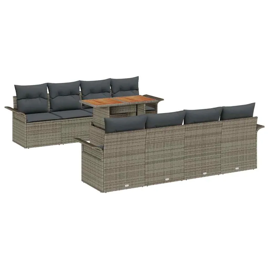 Ensemble de canapé de jardin 9 pcs Gris Poly rotin - 2