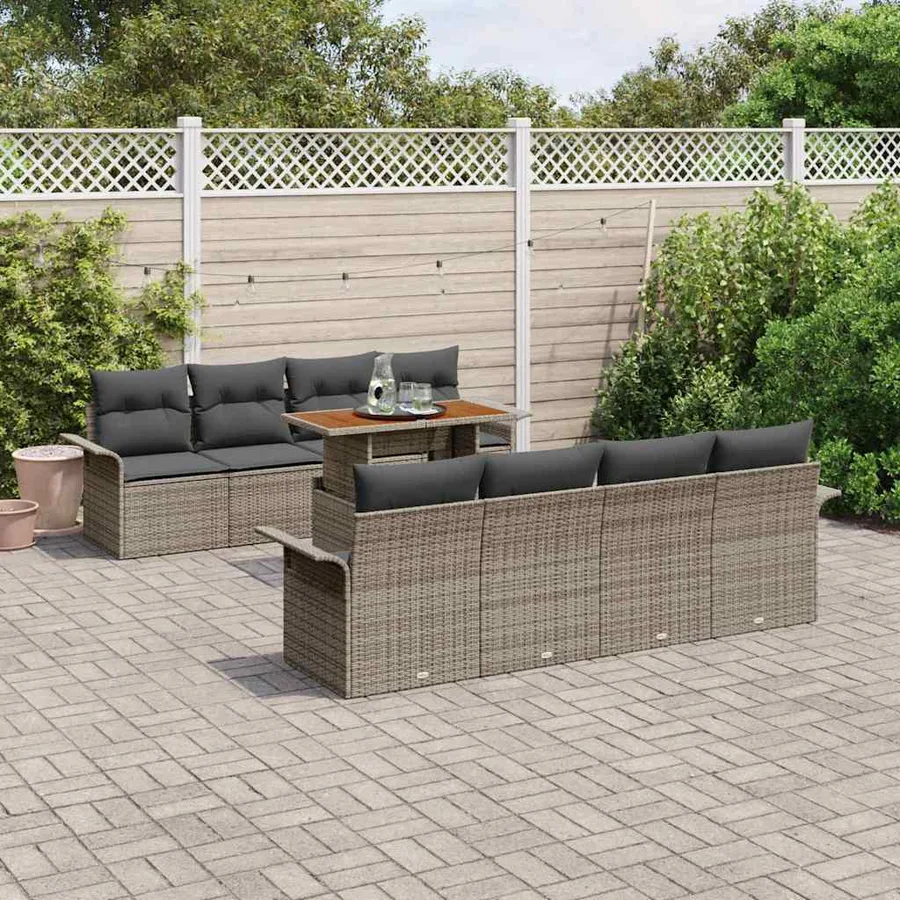 Ensemble de canapé de jardin 9 pcs Gris Poly rotin - 3