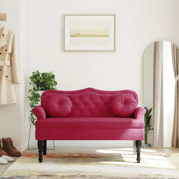 Banc avec coussins bordeaux 120,5x65x75 cm velours