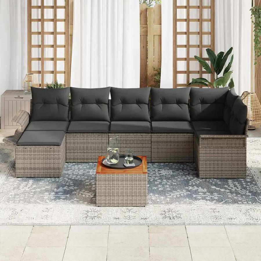 Ensemble de canapé de jardin avec stockage 8 pcs Gris polyrotin - 3