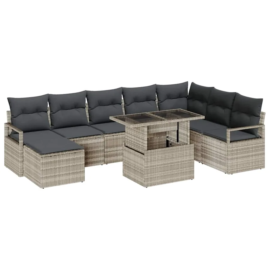 Ensemble de canapé de jardin 9 pcs Gris clair Poly rotin - 2