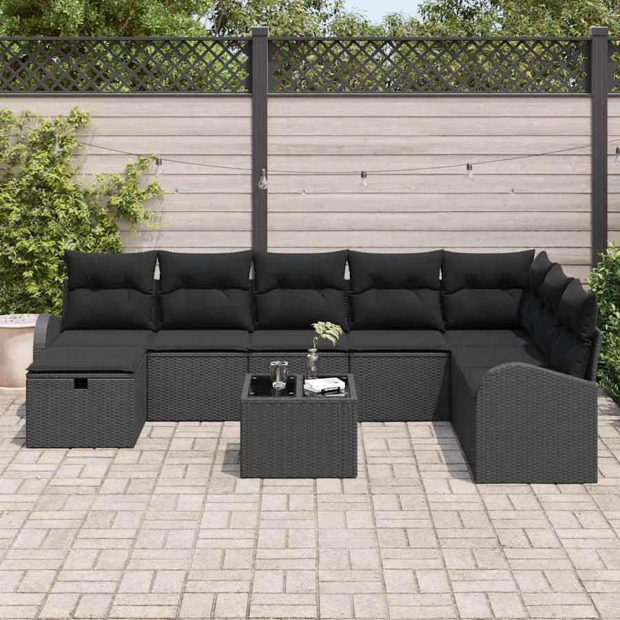 Ensemble de Canapés avec coussin avec stockage Noir polyrotin - 3