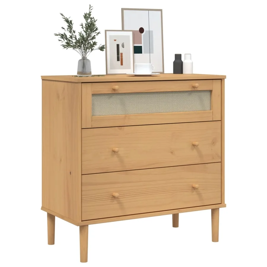 Commode SENJA aspect de rotin marron bois de pin solide - 3