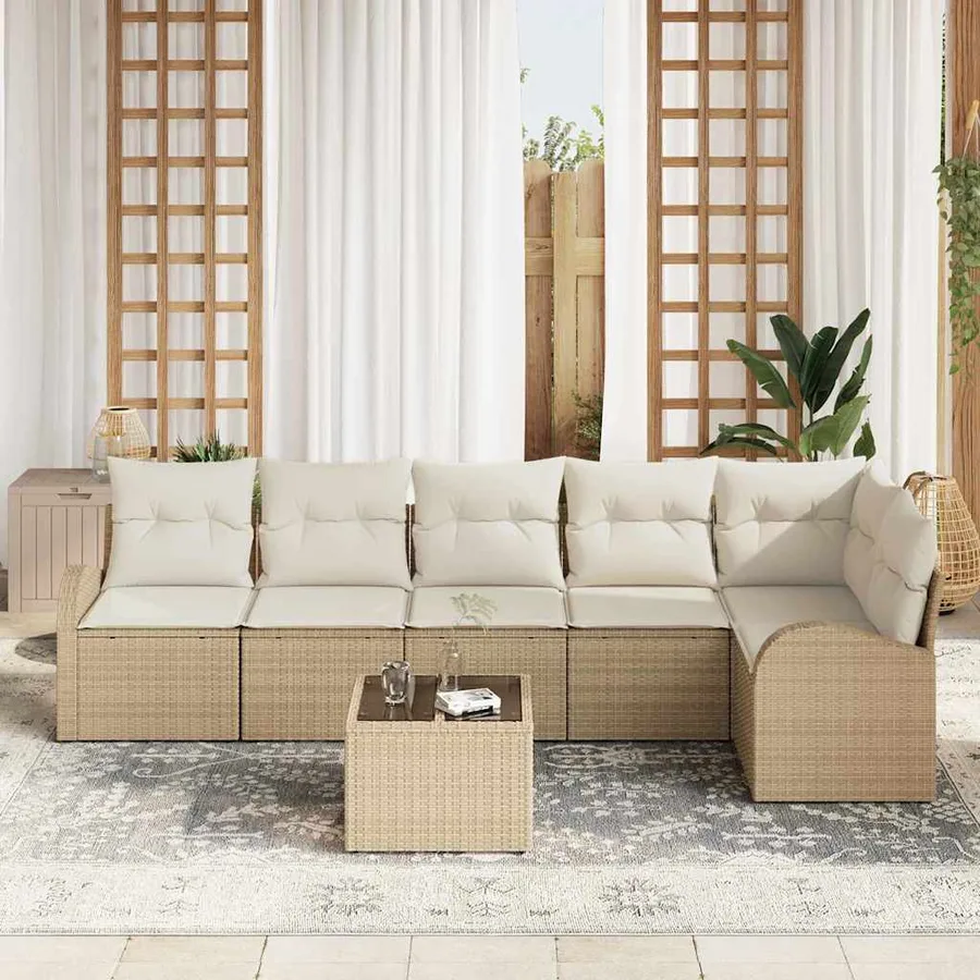 Ensemble de canapé de jardin 7 pcs Beige polyrotin - 3