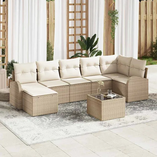 Ensemble de canapé de jardin 8 pcs Beige Poly rotin