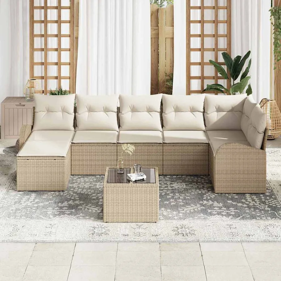 Ensemble de canapé de jardin 8 pcs Beige Poly rotin - 3